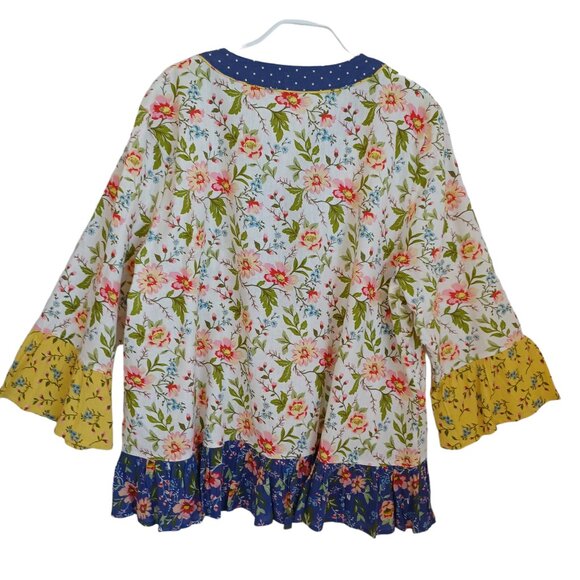 Coldwater Creek Tunic Multi Floral Mixed Media Linen Popover Top Womens PXL - Picture 9 of 10